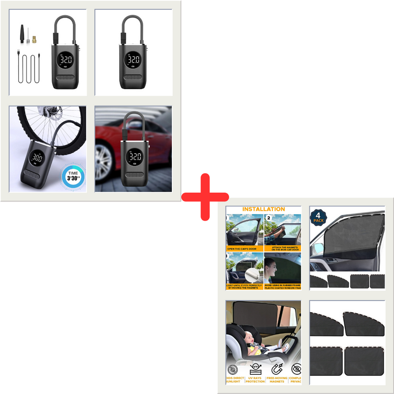 Compresor de presión de neumáticos + Parasol para ventana