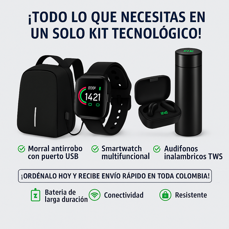 Auriculares M10 + Termo Digital + Smartwatch Y68 + Maleta Antirrobo