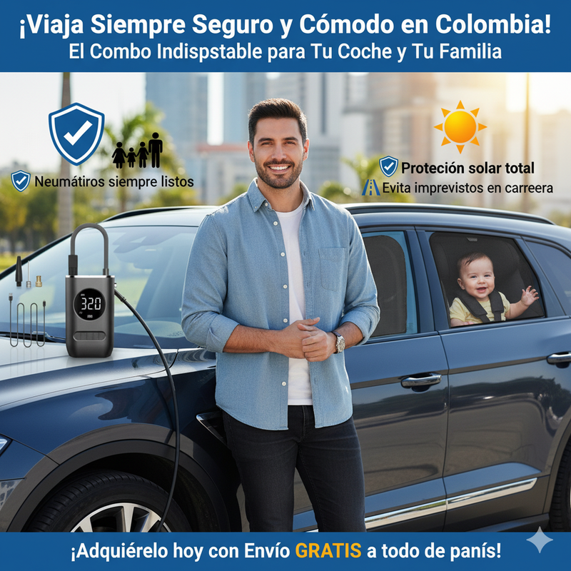 Compresor de presión de neumáticos + Parasol para ventana