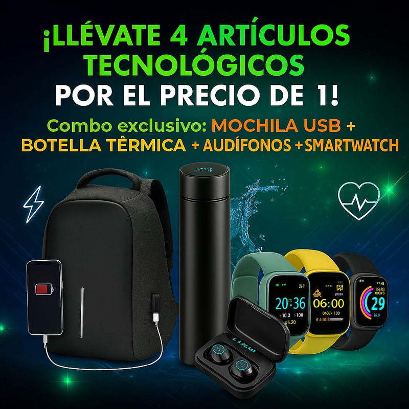 Auriculares M10 + Termo Digital + Smartwatch Y68 + Maleta Antirrobo